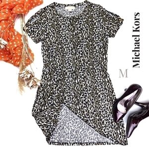 Michael Kors Green Black White Patterned Rayon Blend Dress Sz M